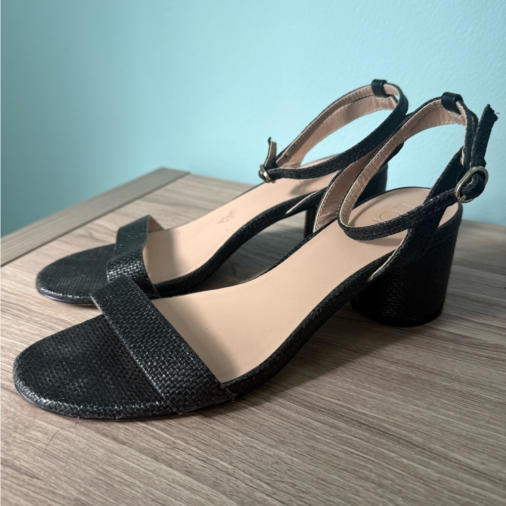 LOFT Black Ankle-Strap Block Heel Sandals - Womens 7
